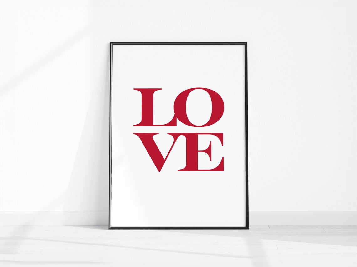 Love Red Typography Poster Minimalist Modern Romantic Bedroom Art