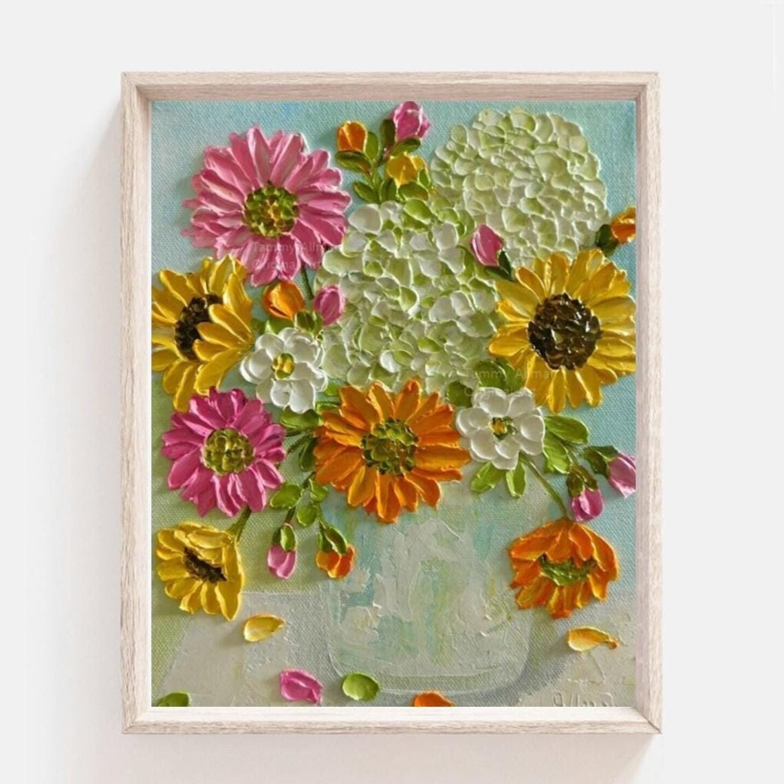 Custom Gerbera Daisies, Hydrangeas & Sunflower Art Print