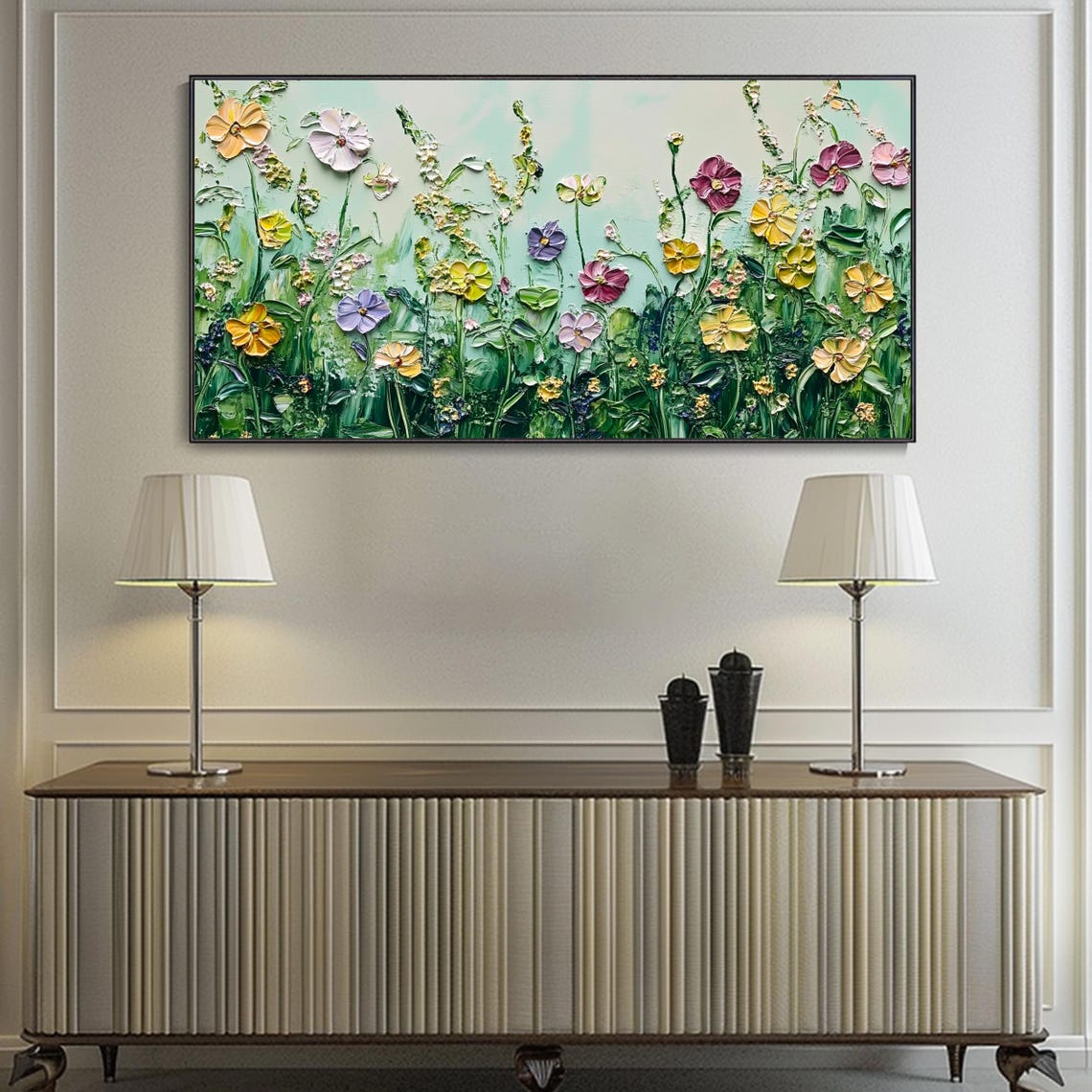 Pastel Wildflowers On Mint Green 3D Textured Spring Floral Poster - Image 2