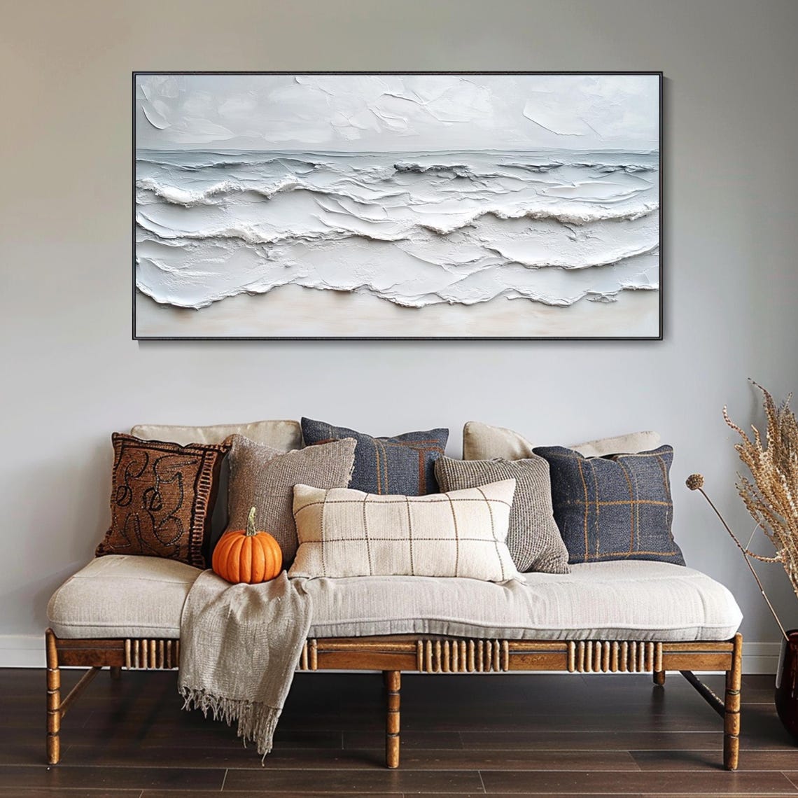 Minimalist White Textured Ocean Waves Calm Serene Coastal Poster - Image 3