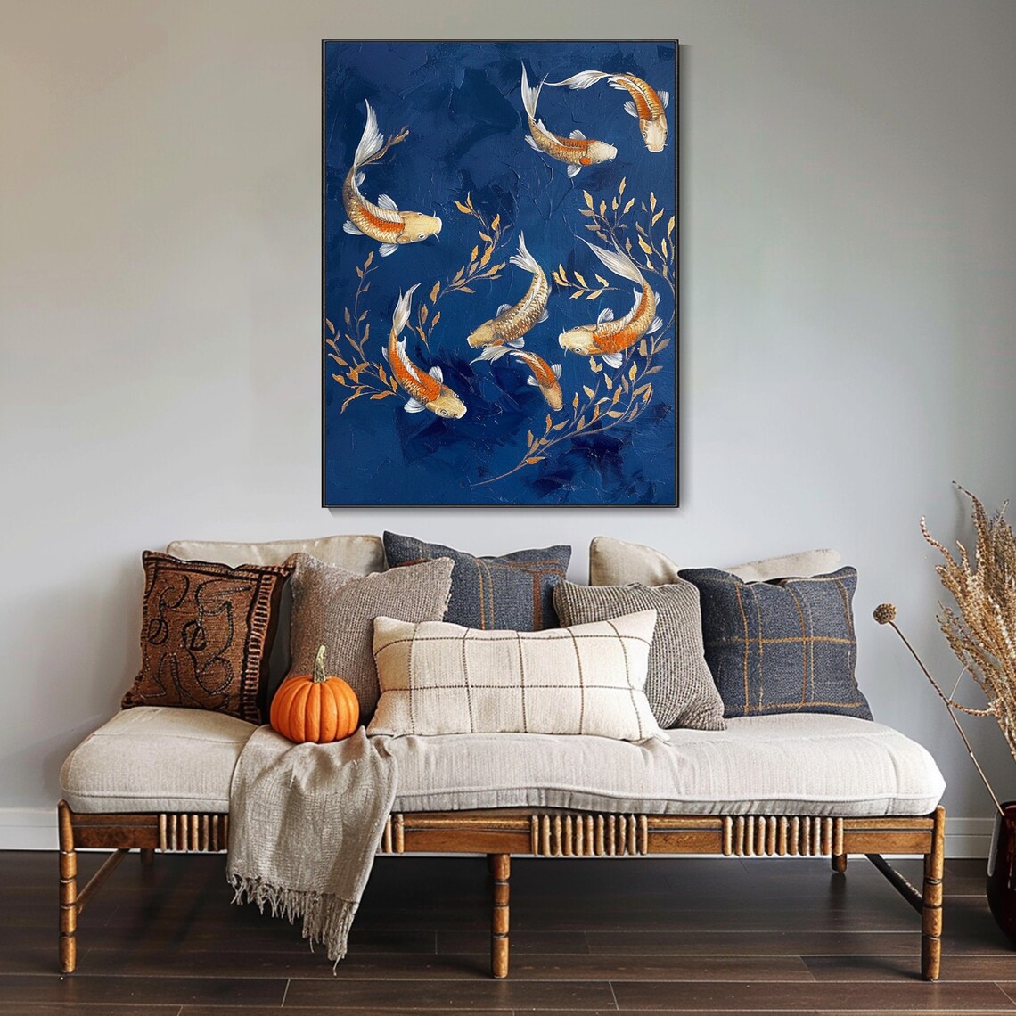 Abstract Koi Vintage Asian Art Print, Living Room Decor - Image 2