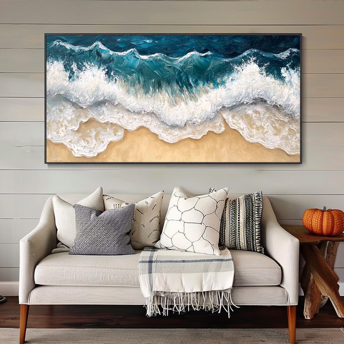 Aerial Blue Ocean Waves Crashing On Golden Sandy Beach Poster - Image 2