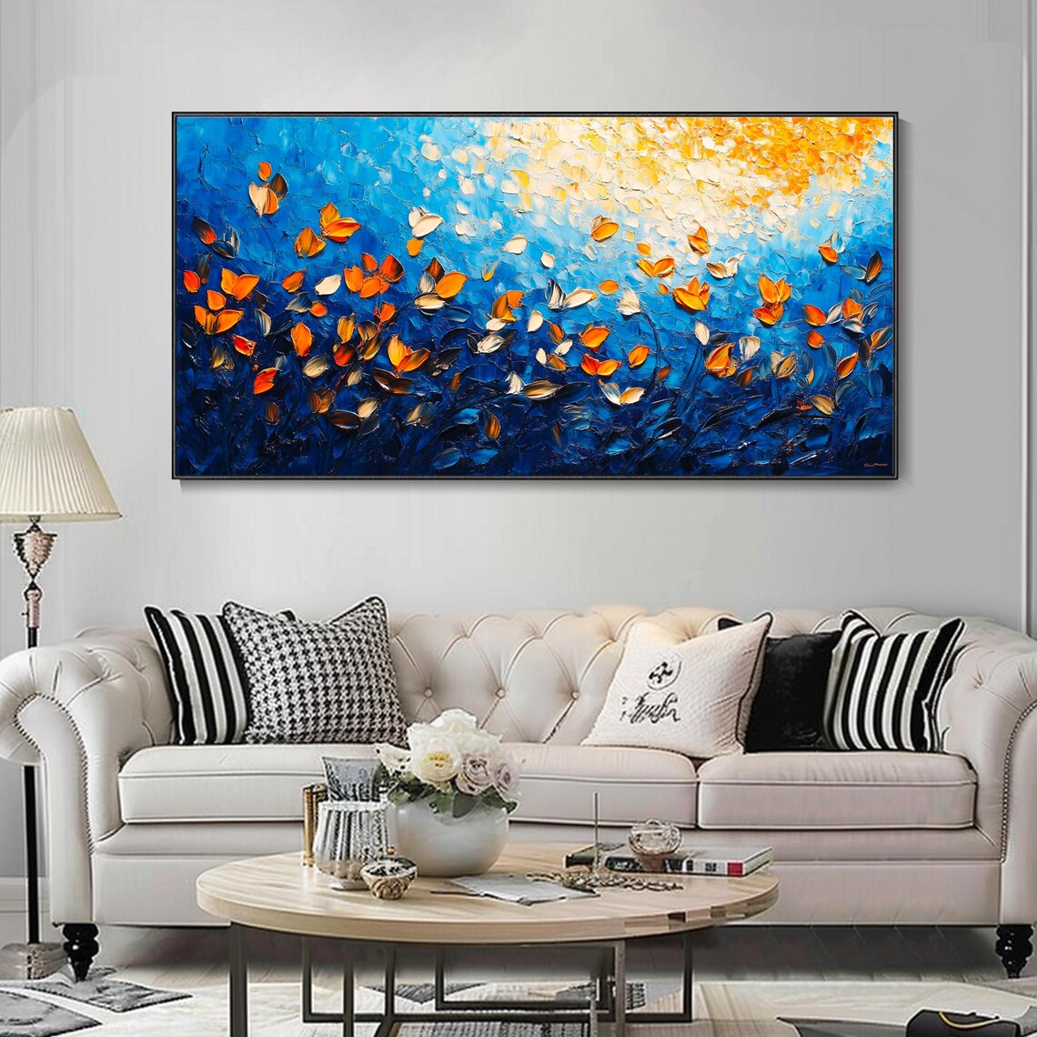 Midnight Blue Garden Falling Petals Abstract Dream Floral Poster - Image 4