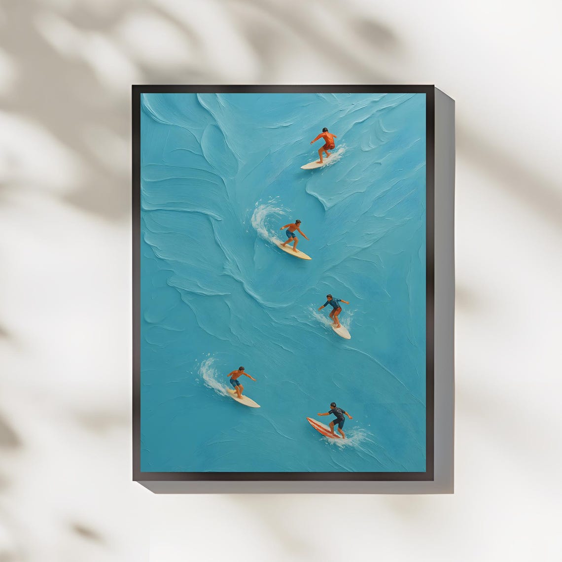 Tiny Surfers Aerial View Turquoise Ocean Texture Coastal Poster