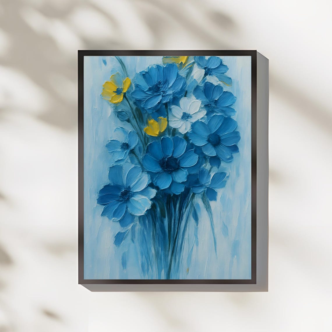 Blue Flower Bouquet Textured Impasto Oil Painting Decor Poster