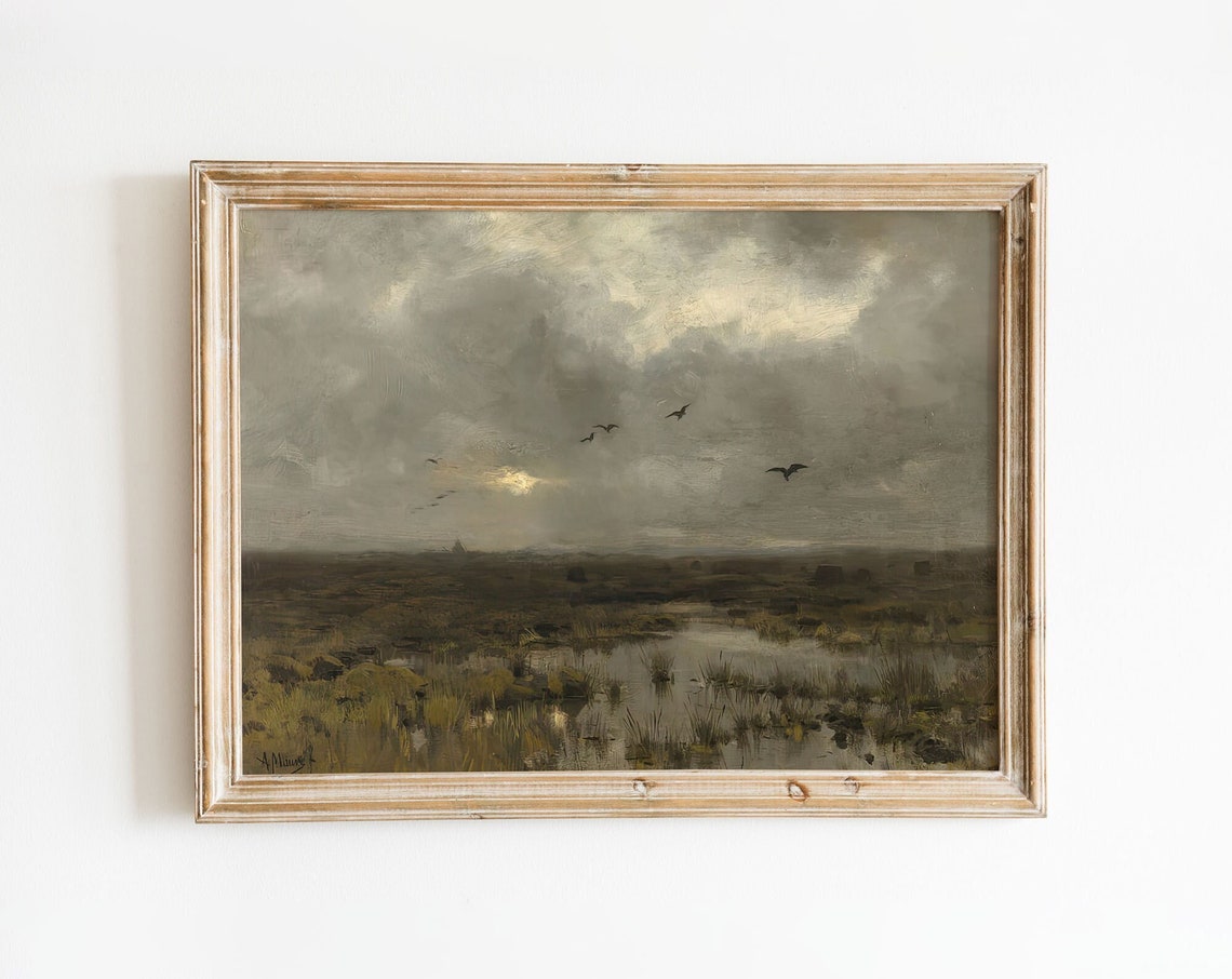 Oil Painting Marsh Landscape Wall Art Vintage Wall Art Countryside Garden Farmhouse Cottagecore Nature Scene Anton Mauve