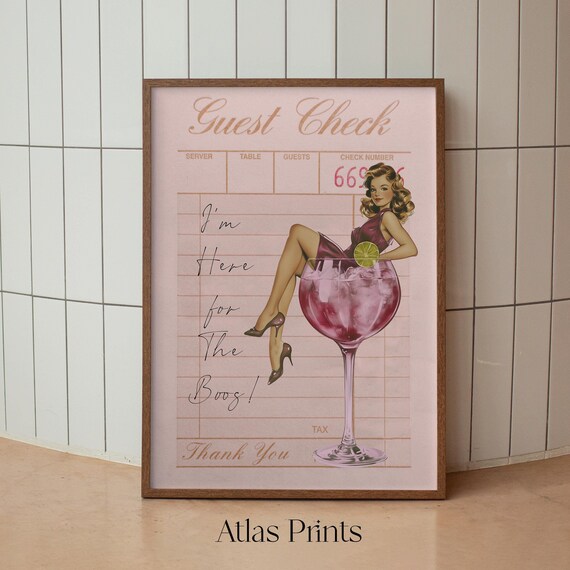 Retro Pin Up Girl Cocktail Glass Funny Guest Check Halloween Poster