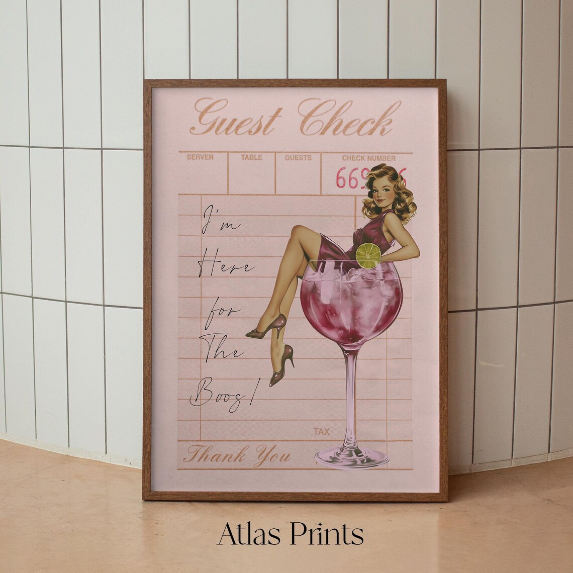 Retro Pin Up Girl Cocktail Glass Funny Guest Check Halloween Poster