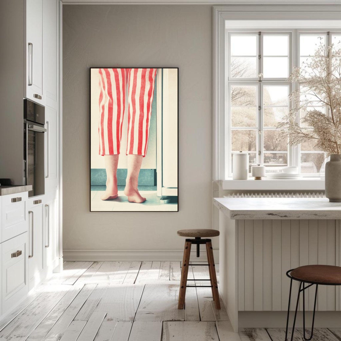 Midnight Snack Time Legs in Striped Pajamas at Fridge Poster