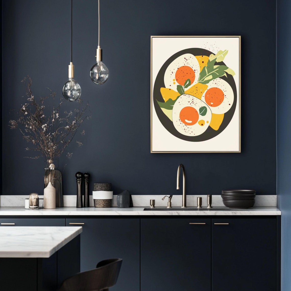 Sunny Side Up Fried Eggs Plate Modern Kitchen Illustration Poster