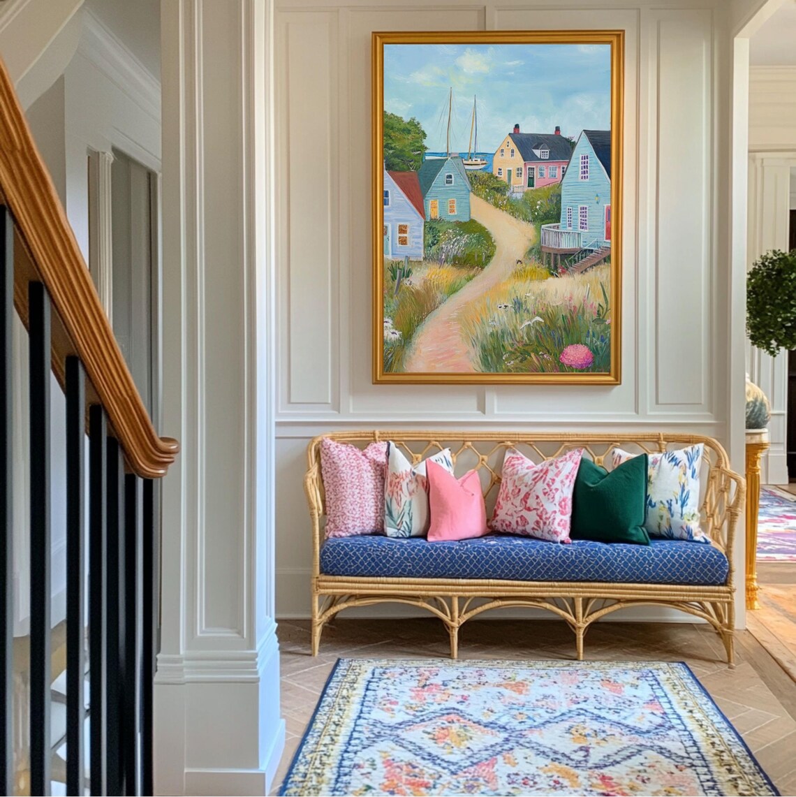 Cape Cod Village Scene, Coastal Wall Art Print