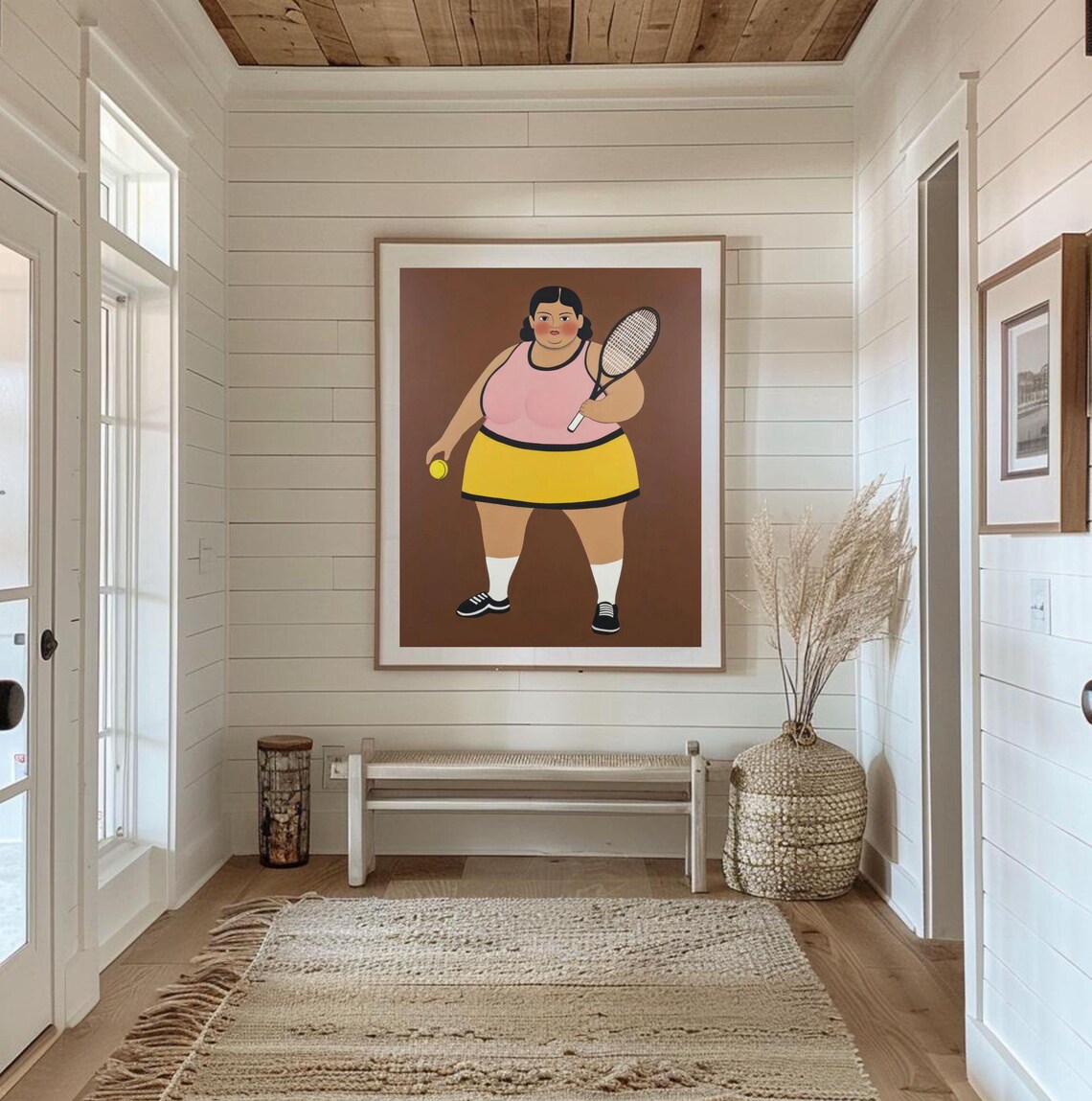 Body-Positive Woman in a Pink Top Playing Tennis Sports Poster