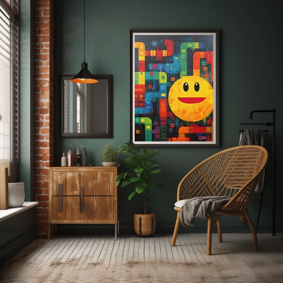 Retro Arcade Pixel Maze With Smiley Face Colorful Gamer Art Poster