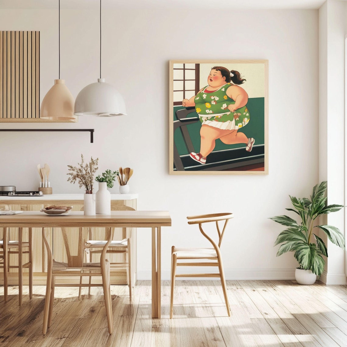 Funny Determined Chubby Woman Running Hard on a Treadmill Poster