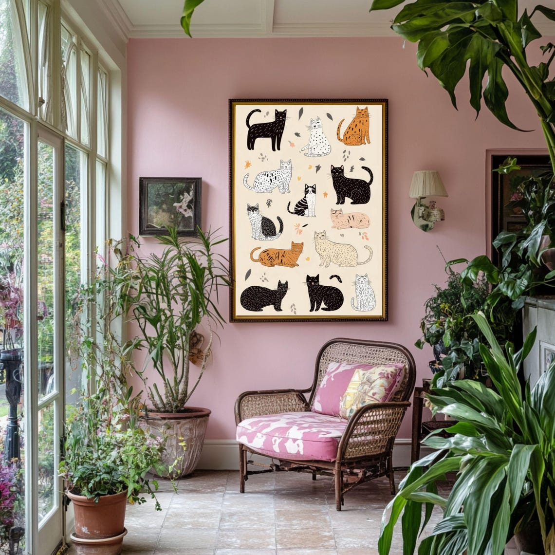 Whimsical Illustrated Cats Chart Doodle Style Cat Lovers Poster