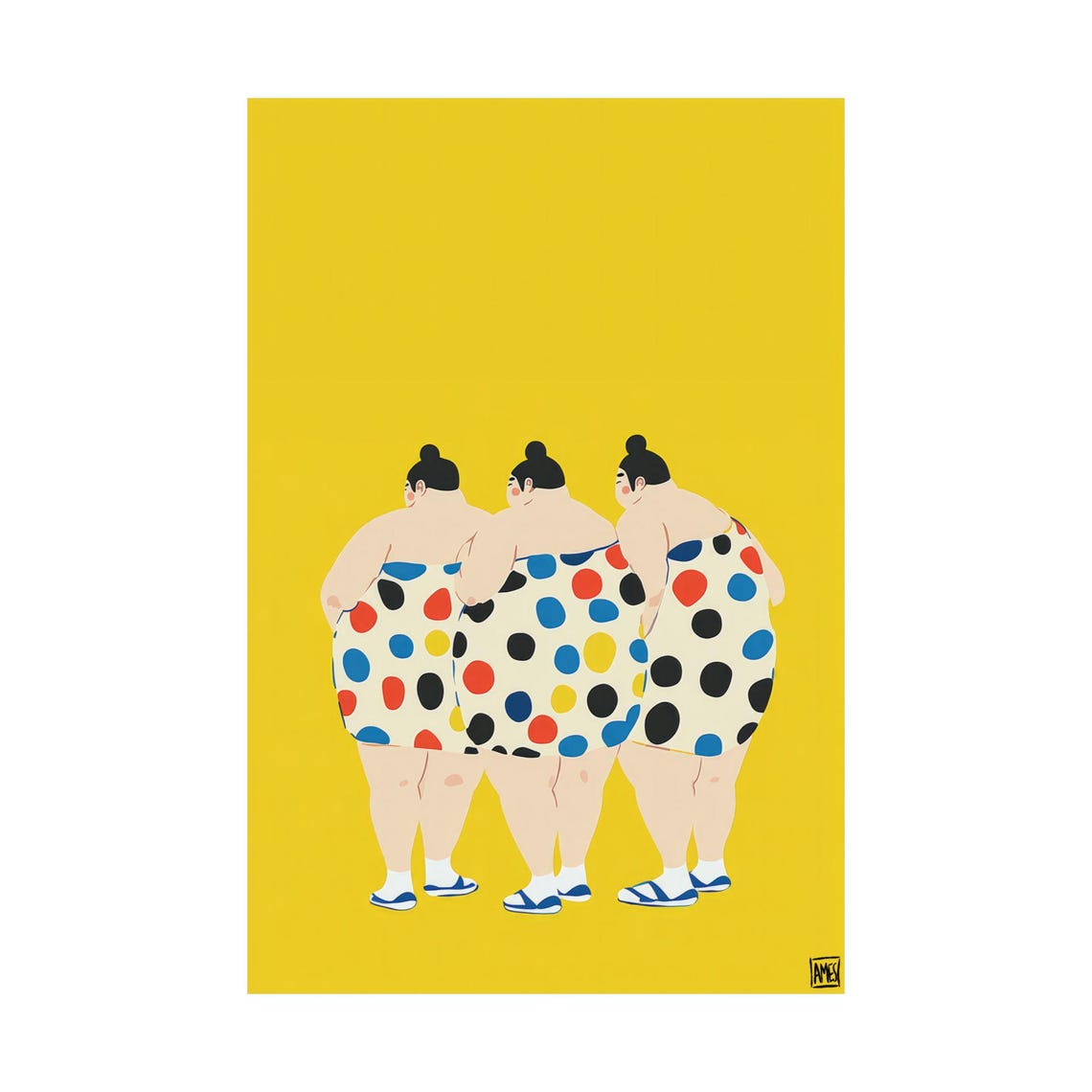 Polka Dot Ladies Sumo Style Original Illustration Poster Design