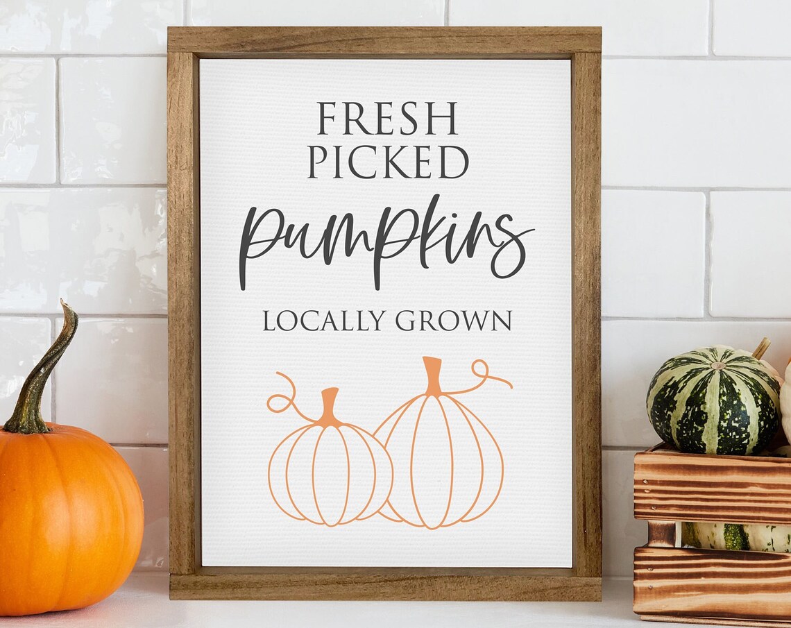 Fresh Picked Pumpkins Locally Grown Fall Kitchen Sign Wood Poster