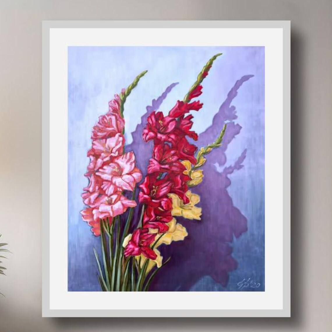 Gladiolus Art Print August Birth Flower Oil Painting Reproduction Botanical Wall Decor Gift