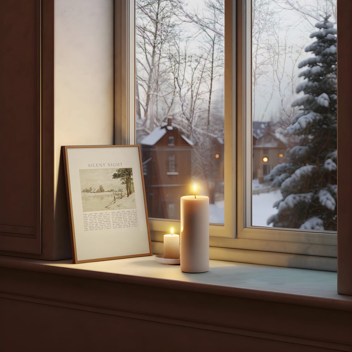 Silent Night Vintage Christmas Wall Art Winter Snow Landscape Farmhouse Worship Song Poster Christian Hymn Lyric Religious Faith Gift - Image 3