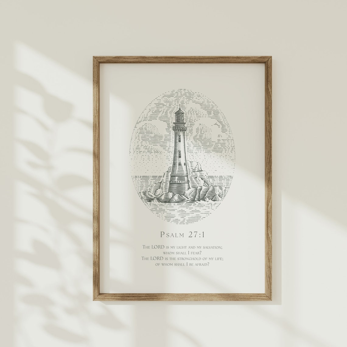 Psalm 27:1 Lighthouse Engraving Nautical Bible Verse Coastal Poster
