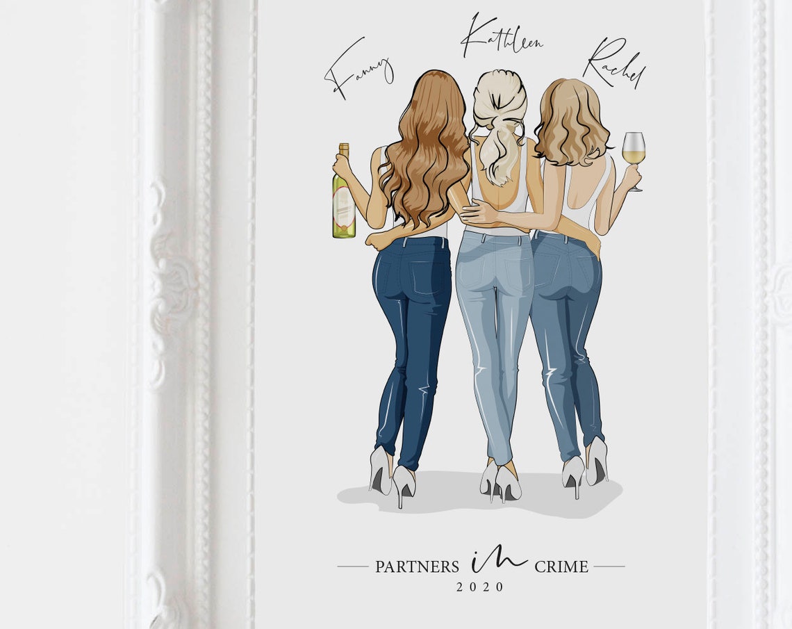 Personalized Best Friend Illustration Best Friend Gifts Female Customized Best Friend Wall Art Gifts Moving Gifts For Best Friend
