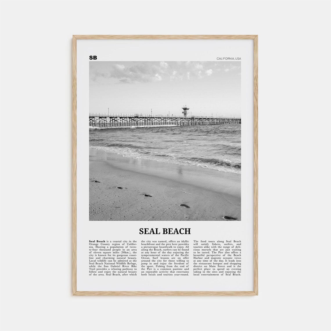 Seal Beach Black And White Travel Poster, California