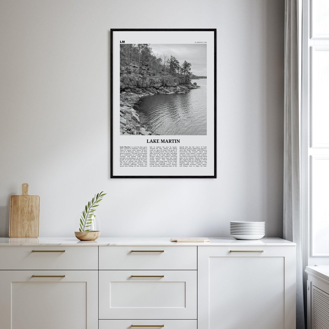 Lake Martin Black and White Travel Poster, Alabama - Image 2