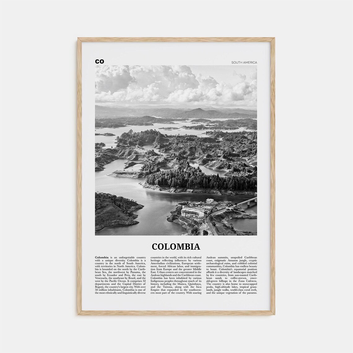Colombia Black And White Travel Poster, Bogota