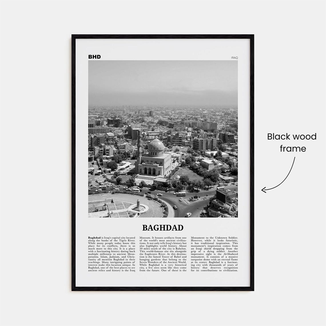 Baghdad Black and White Travel Poster Art Print - Image 3