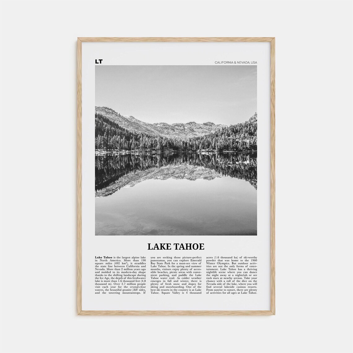 Lake Tahoe Black and White Travel Poster Art Print