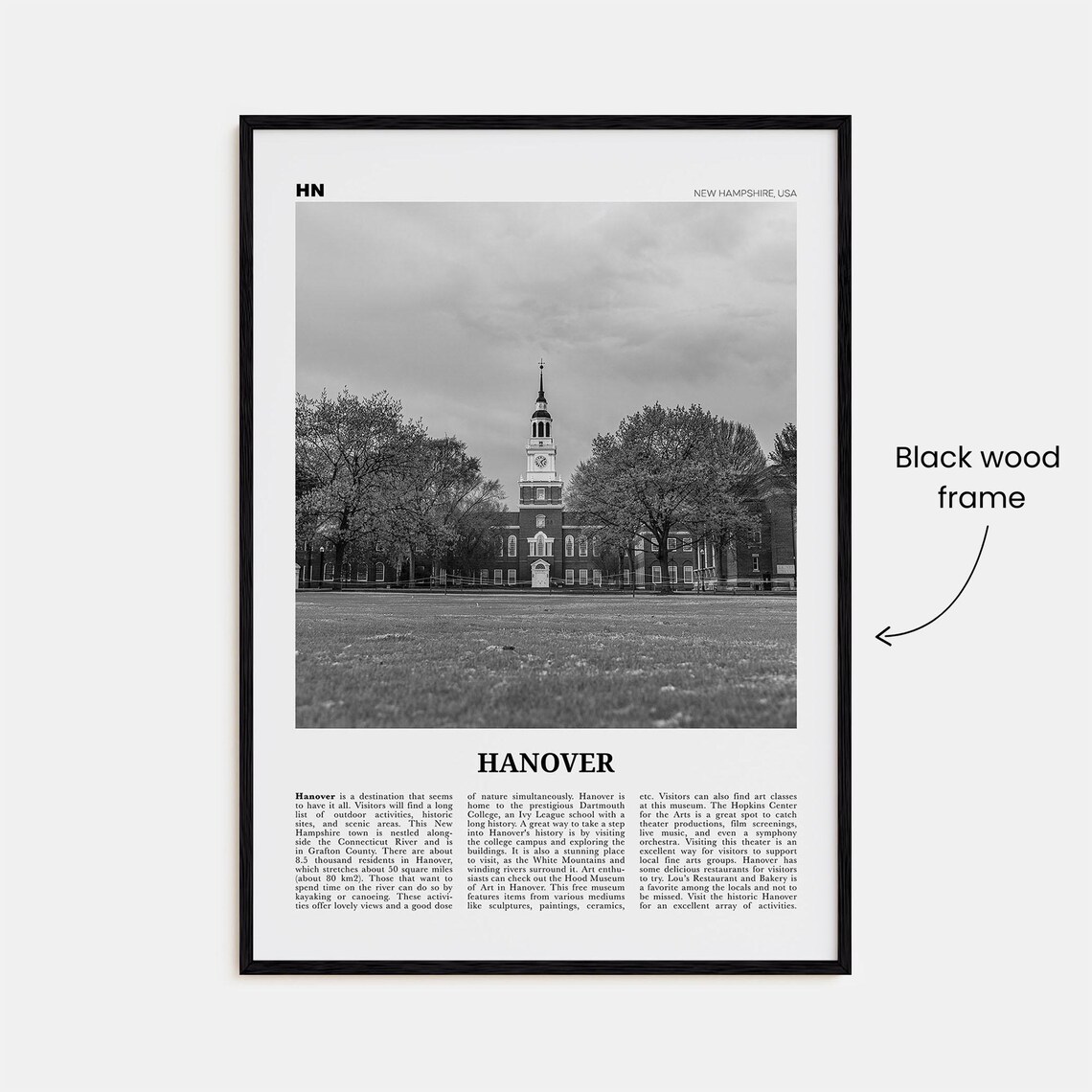 Hanover, New Hampshire Black And White Travel Poster - Image 3