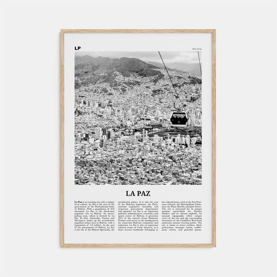 La Paz, Bolivia Black and White Travel Poster