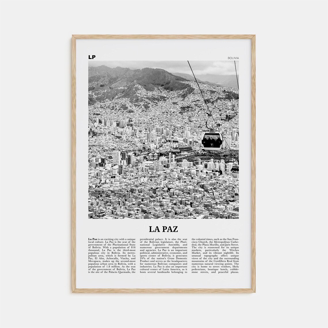 La Paz, Bolivia Black and White Travel Poster