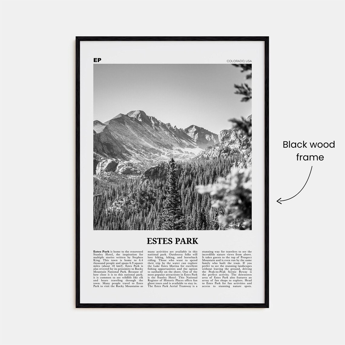 Estes Park Black and White Travel Poster, Colorado USA - Image 3