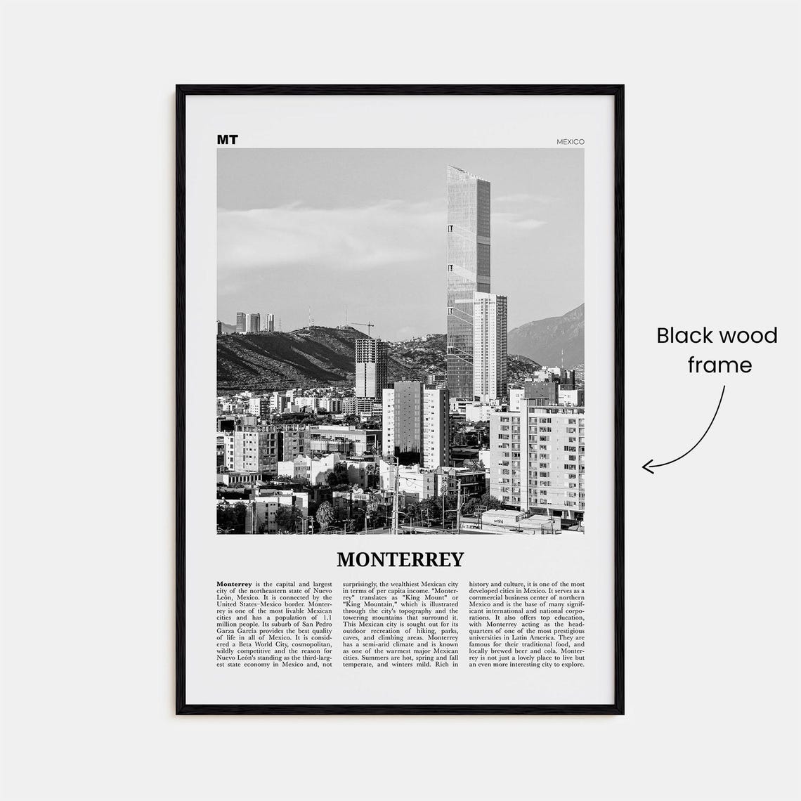 Monterrey Black and White Travel Poster, Mexico - Image 3