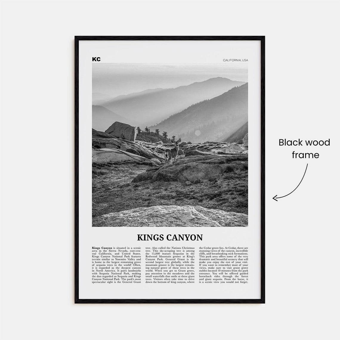 Kings Canyon National Park Print Black And White Kings Canyon Wall Art Kings Canyon Poster Kings Canyon Photo California Usa - Image 3
