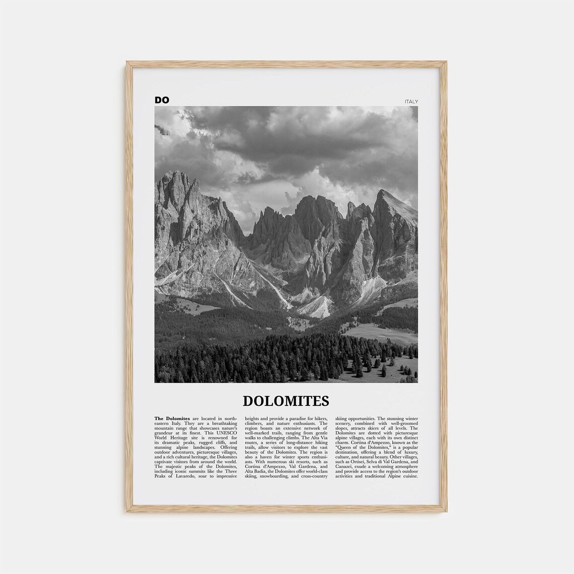 Dolomites Black And White Travel Poster, Italy