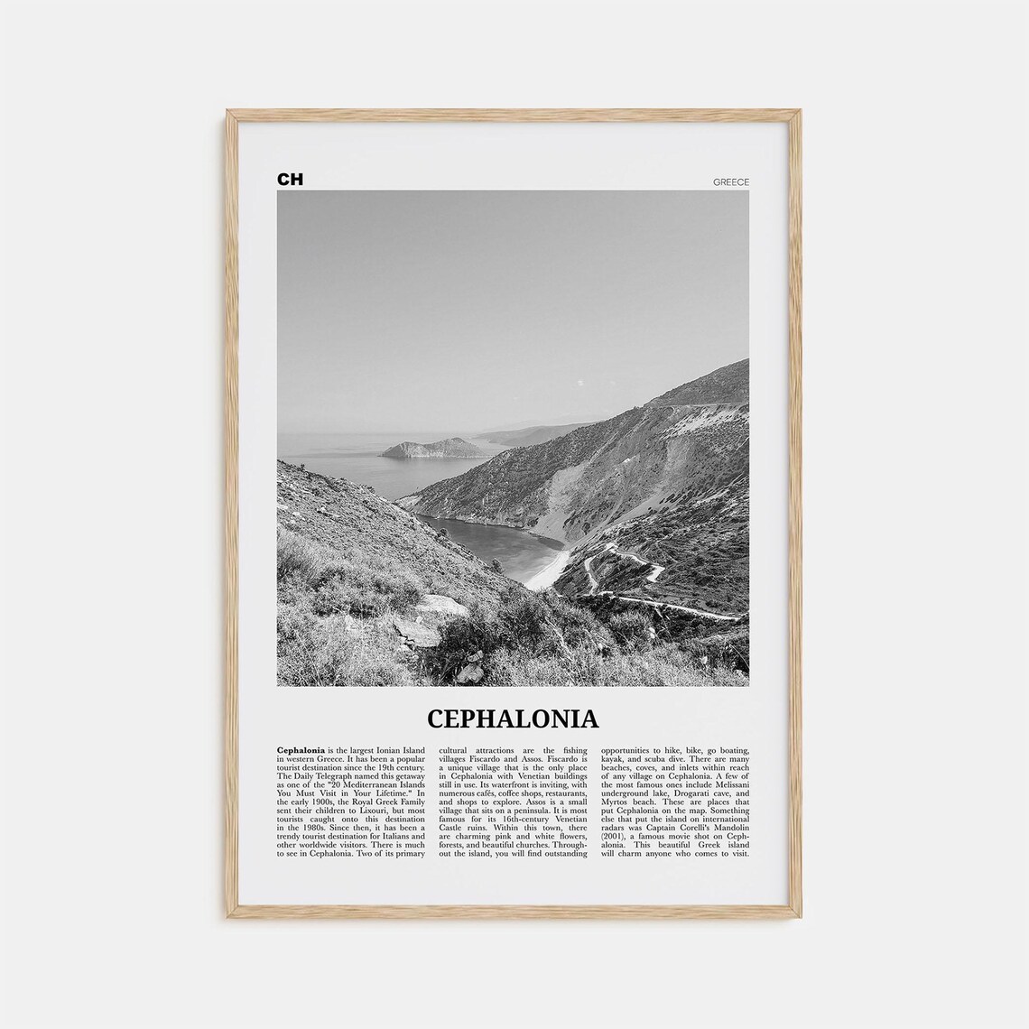 Cephalonia Greece Black And White Travel Poster