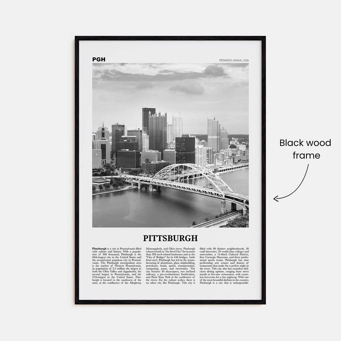 Pittsburgh Black and White Travel Poster, Pennsylvania - Image 3
