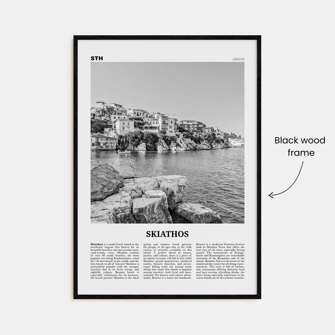 Skiathos Black and White Travel Poster, Greece - Image 3