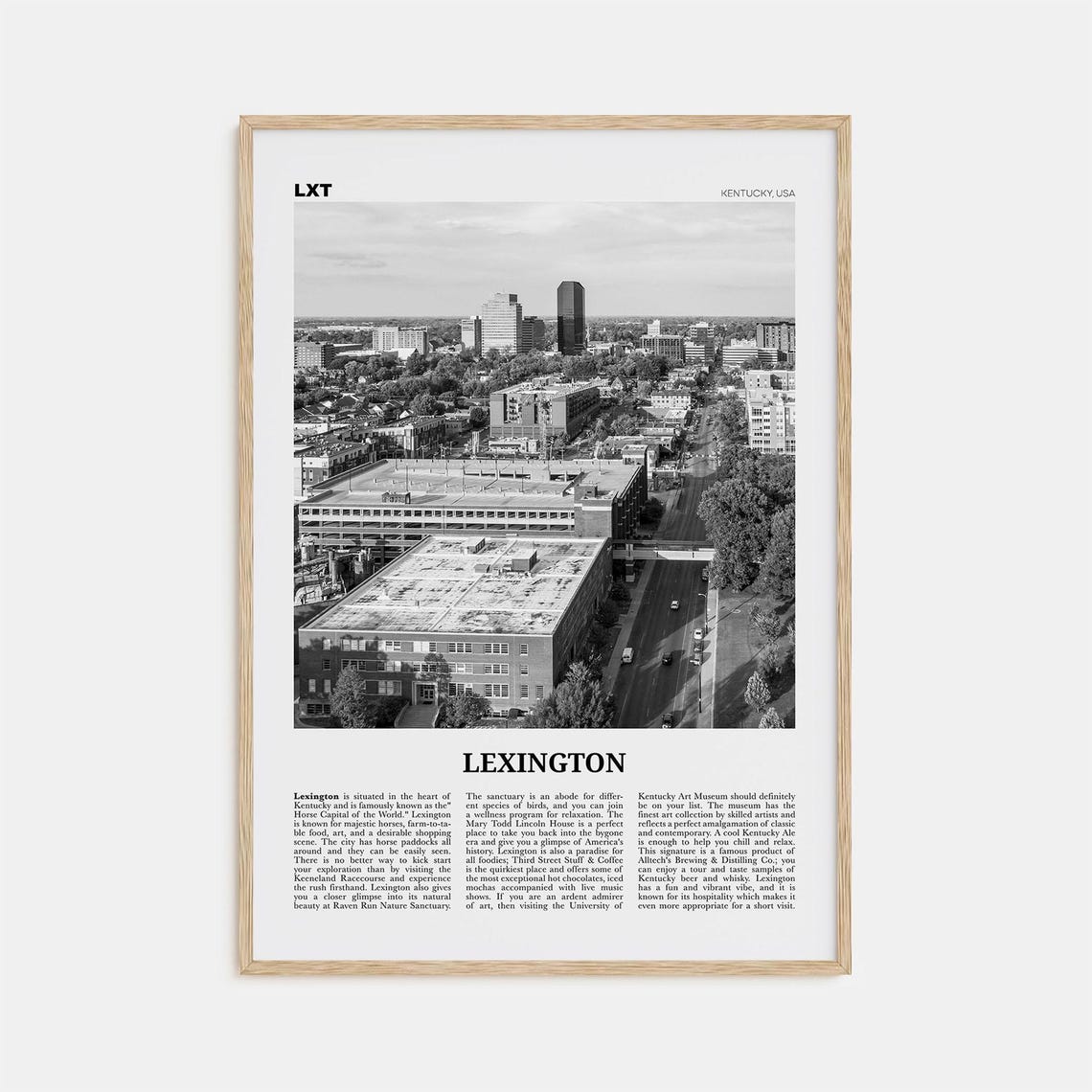 Lexington, Kentucky Black and White Travel Poster