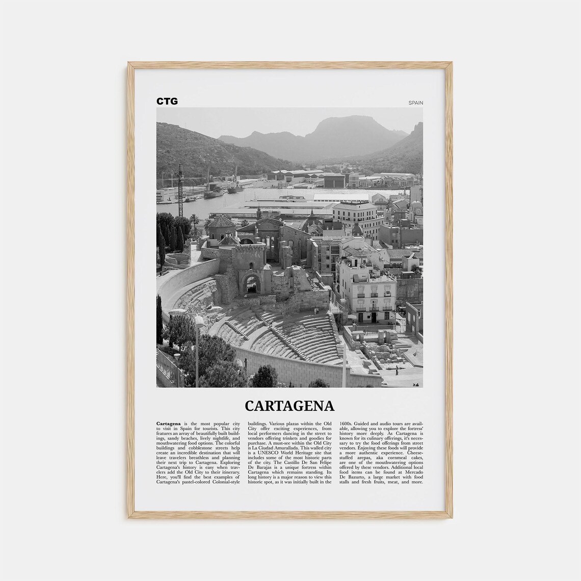 Cartagena, Spain Black and White Travel Poster