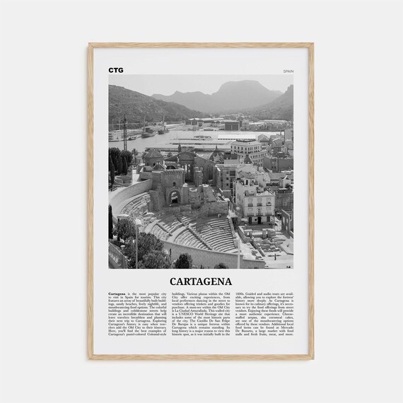 Cartagena, Spain Black and White Travel Poster
