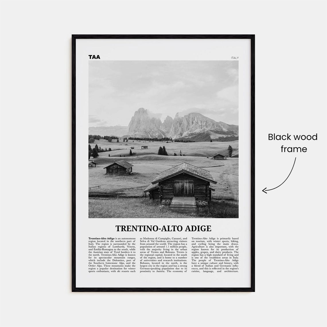 Trentino Alto Adige Print Black And White Trentino Alto Adige Wall Art Trentino Alto Adige Poster Trentino Alto Adige Photo Dcor Map - Image 3