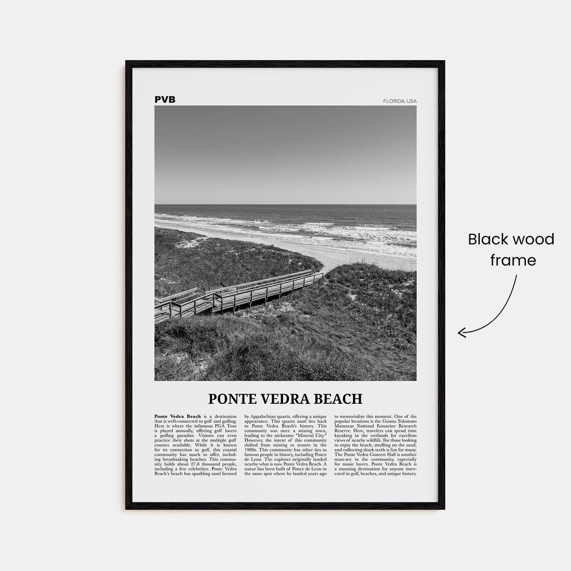 Ponte Vedra Beach Black and White Travel Poster - Image 3