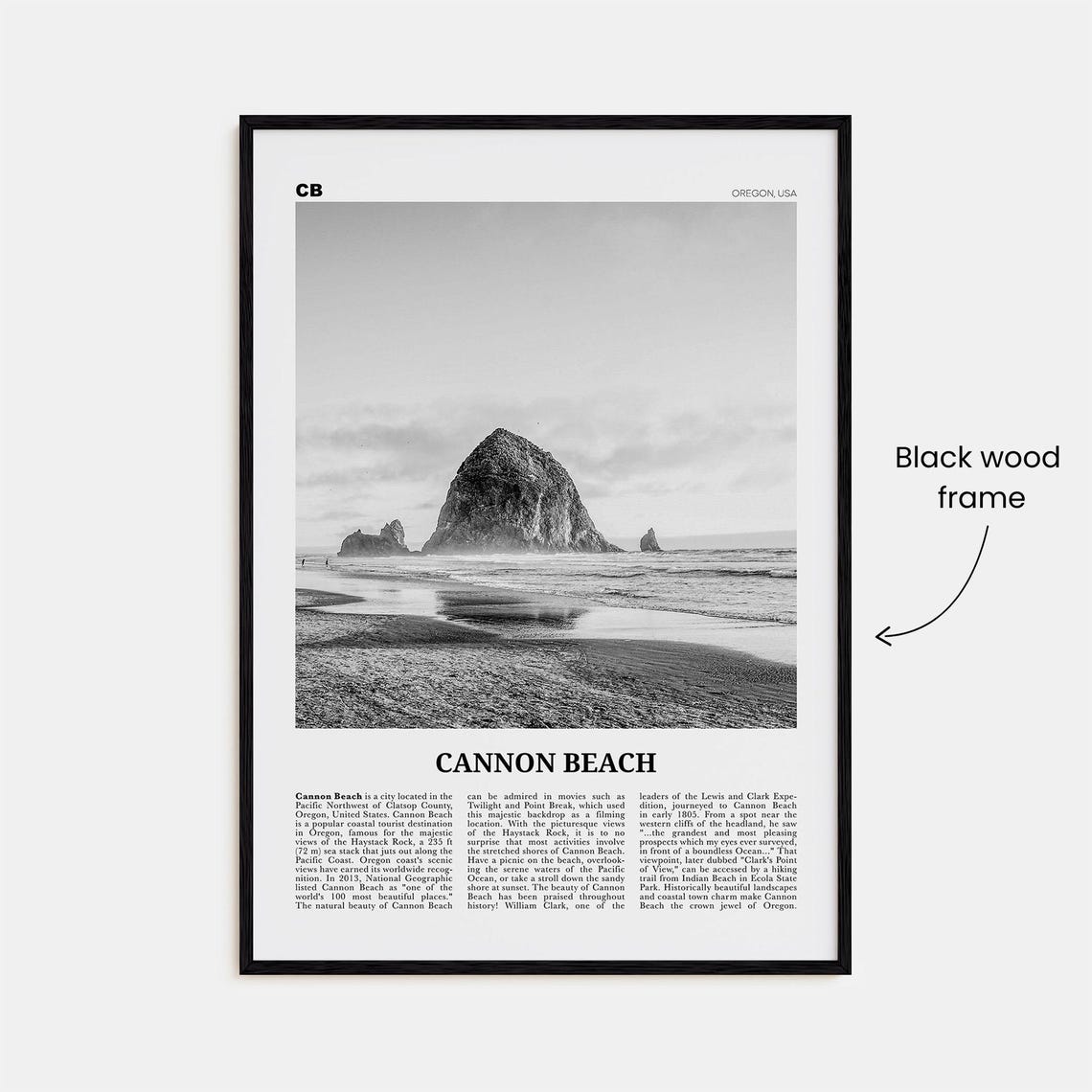 Cannon Beach Black and White Travel Poster, Oregon - Image 3
