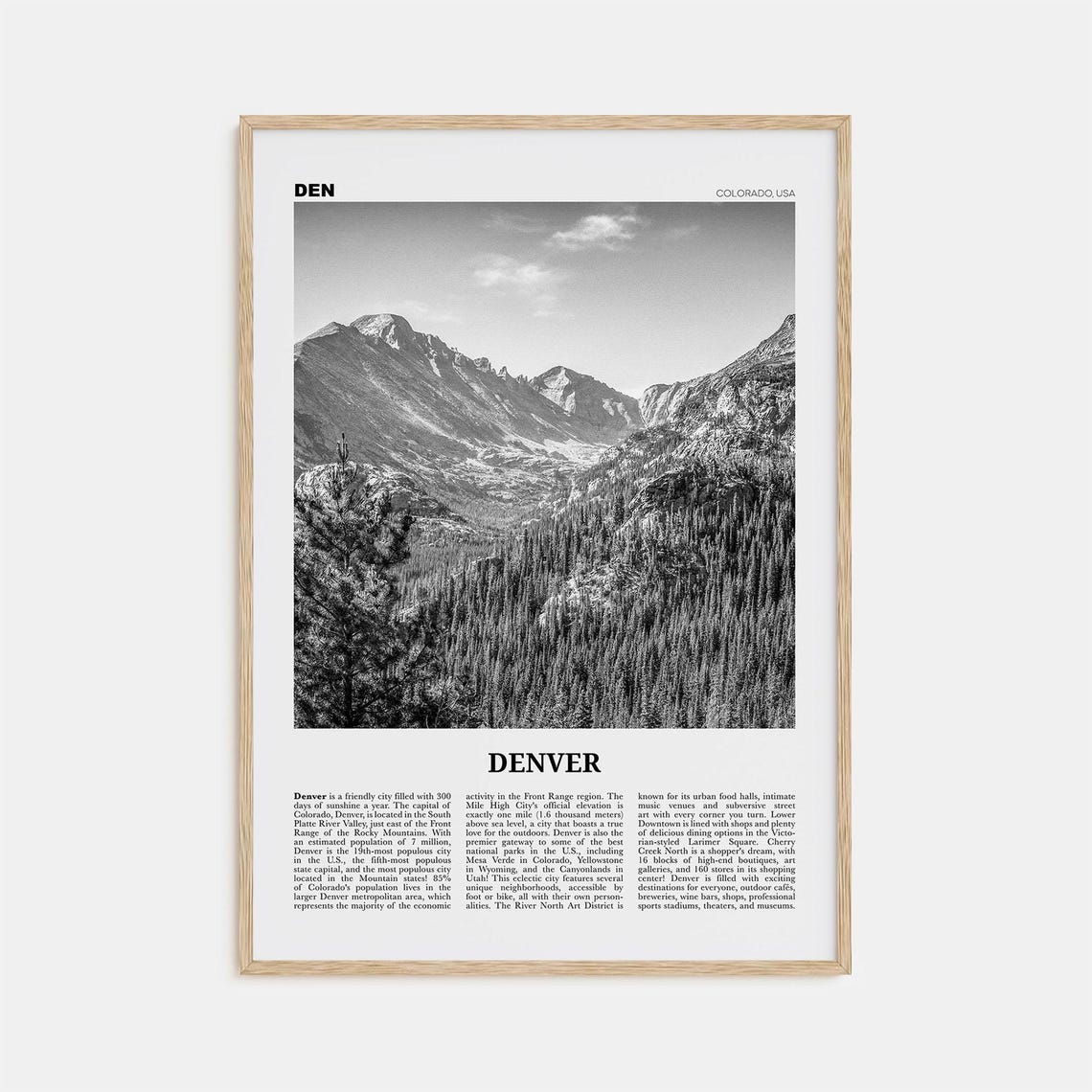 Denver No. 1 Black and White Travel Poster Art
