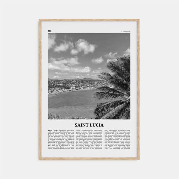 Saint Lucia Black and White Travel Poster, Caribbean
