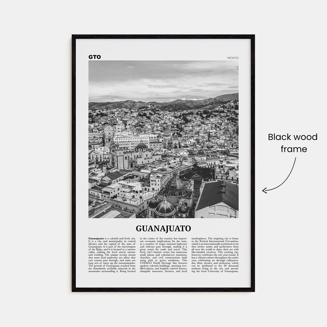Guanajuato City Black and White Travel Poster - Image 3
