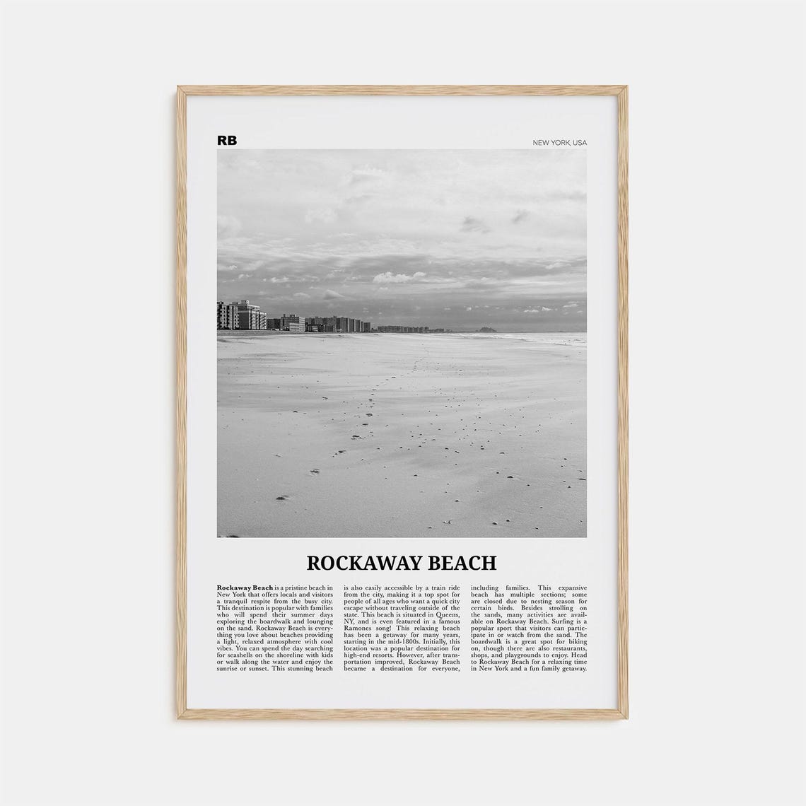 Rockaway Beach Black And White New York Travel Poster